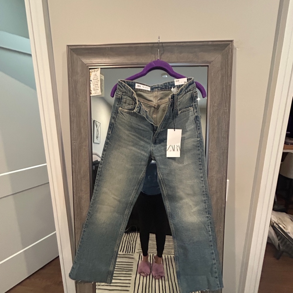 Zara Blue Flare Wide Leg Jeans